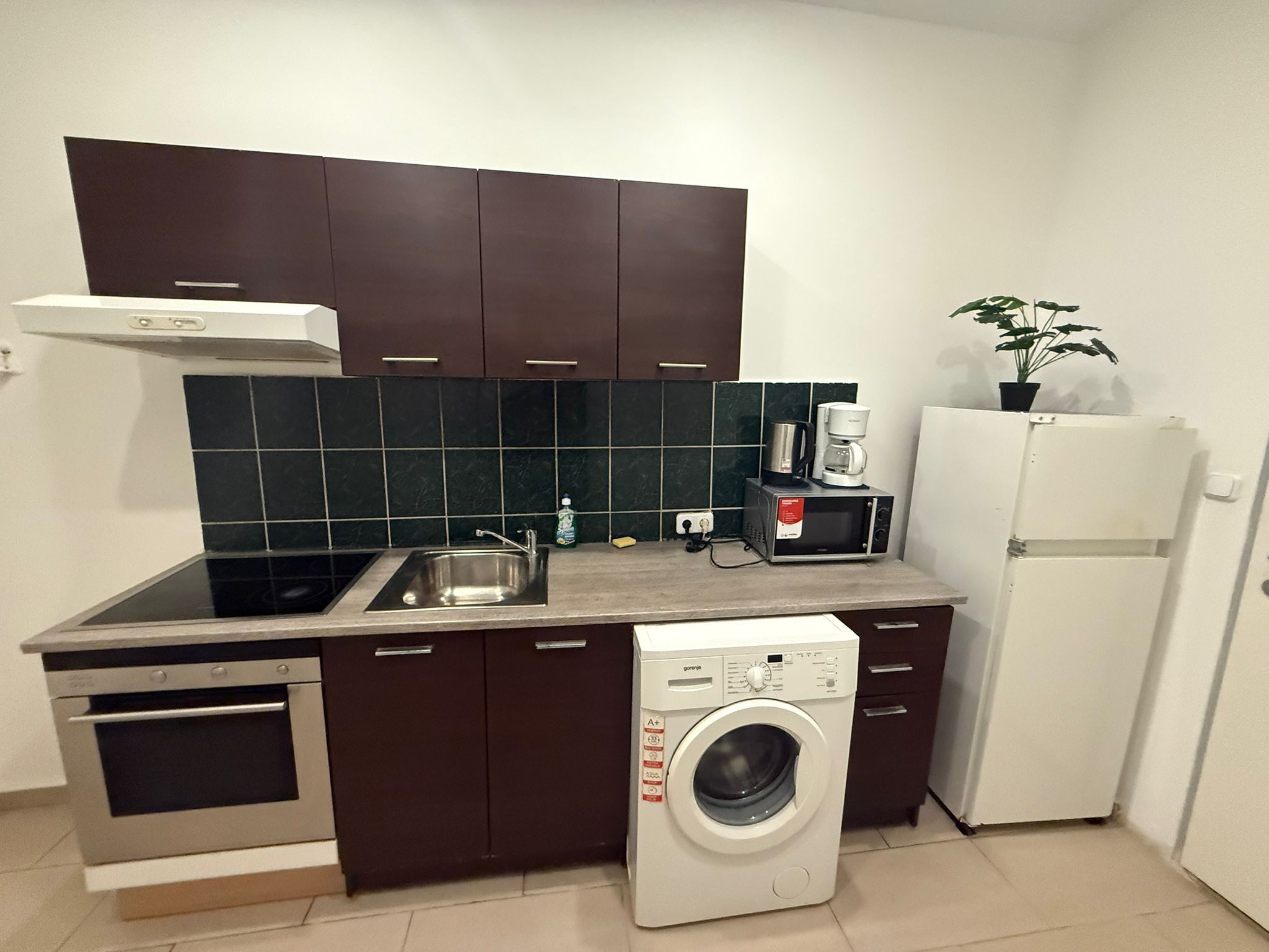 Appartement de base | Cuisine privée | Réfrigérateur, four à micro-ondes, un four, surface de cuisson