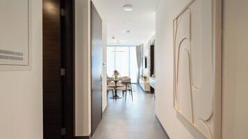 Departamento Deluxe, vista a la ciudad | Ropa de cama de alta calidad y camas con efecto memoria