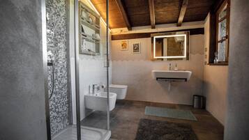 Regadera, secadora de cabello, bidet, toallas