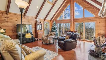 Chimenea, reproductor de DVD y tenis de mesa