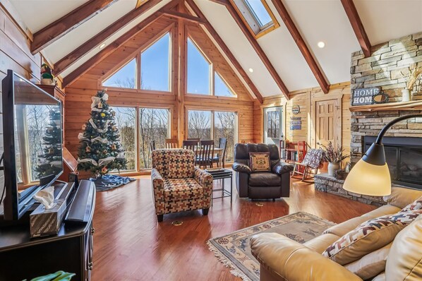 Cheminée, lecteur de DVD, table de tennis de table