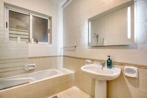 Hair dryer, towels, toilet paper