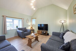 Televisión, reproductor de DVD, libros y oficina 