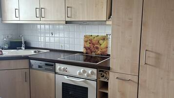 Frigorífico, microondas, horno y placa de cocina