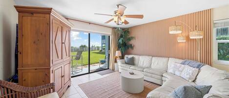 Televisie, een dvd-speler, boeken en een kantoor