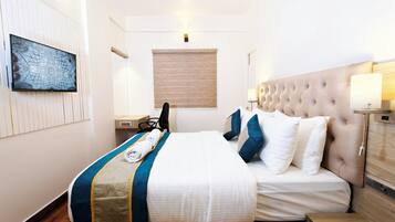 Individually decorated, individually furnished, desk, laptop workspace