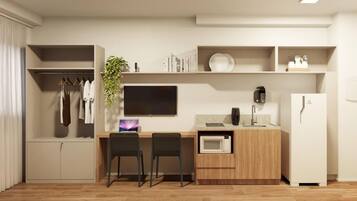 Comfort Studio, City View | Private kitchen | Fridge, microwave, stovetop, espresso maker