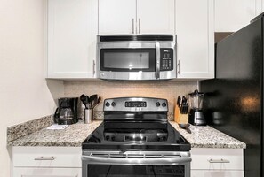 Fridge, microwave, oven, dishwasher