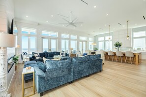 TV, fireplace - New Construction, Beachfront Luxury w/ 6 Suites & 360 Degree Views! (Galveston)