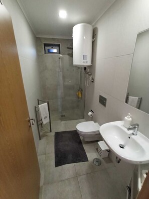 Sèche-cheveux, serviettes fournies, savon, papier toilette