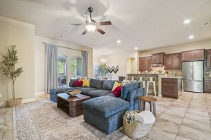 Smart TV, fireplace, video games, table football