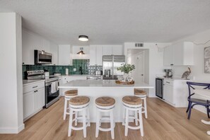 Fridge, microwave, oven, dishwasher