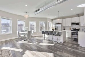 Fridge, stovetop, cookware/dishes/utensils