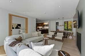 TV, fireplace
