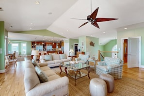 TV, DVD player - Oceanfront home with direct beach access and movie room (Pine Knoll Shores)