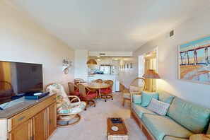 TV - Oceanfront condo with shared pool, beach access and ocean views (Atlantic Beach)
