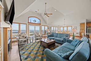 TV, fireplace - Oceanfront house with private pool, hot tub, & washer/dryer (Avon)