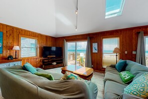 TV - Oceanfront home with 2-tier deck, beach access & sunrise views - 2 dogs welcome (Frisco)