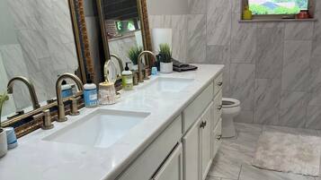Shower, towels, toilet paper