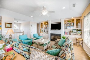 TV, fireplace, foosball, table tennis - Oceanfront home with direct beach access - game room, private interior elevator (Surf City)