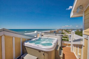 Terrace/patio - Beachfront home with beach access, private hot tub, pool, elevator, & game room (Surf City)