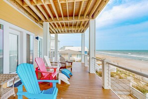 Terrace/patio - Beachfront home with beach access, private hot tub, pool, elevator, & game room (Surf City)