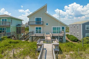 Exterior - Oceanfront home with beach access, a game room, washer/dryer, & central AC (Topsail Beach)