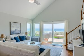 TV - Oceanfront home with beach access, a game room, washer/dryer, & central AC (Topsail Beach)