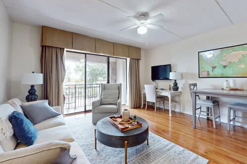 Dog-friendly downtown condo with riverfront balcony - walk to shops & eateries