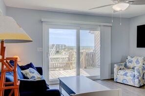 TV - Upgraded beachfront villa with ocean views, central AC, fast WiFi & washer/dryer (North Topsail Beach)