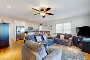 TV, foosball - Oceanview Home with private pool and close beach access (Kure Beach)