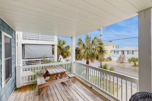 Outdoor dining - Oceanview Home with private pool and close beach access (Kure Beach)