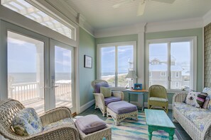 TV - Wedding-friendly beachfront home with private heated pool, hot tub, & elevator (North Topsail Beach)