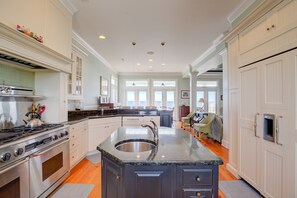 Fridge, microwave, oven, stovetop - Wedding-friendly beachfront home with private heated pool, hot tub, & elevator (North Topsail Beach)