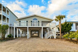 Exterior - 2nd-row modern home with beach access, trailer parking, deck, & outdoor shower (Ocean Isle Beach)