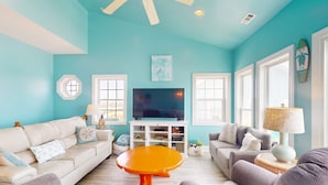 TV, DVD player, books, video library - Oceanfront duplex with 4 decks, private beach walkway, central AC, & W/D (North Topsail Beach)