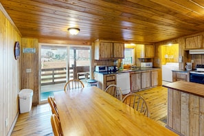 Fridge, microwave, oven, stovetop - Waterfront, Dog-Friendly House w/Free WiFi, Water Views, Central AC, Private W/D (Hatteras)