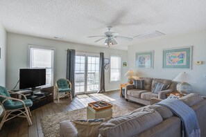 TV, DVD player, video library