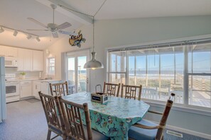Dining - Beachfront home with ocean views, beach access, screened porch, deck, boardwalk (Topsail Beach)