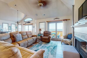 Televisio, takka, videokirjasto