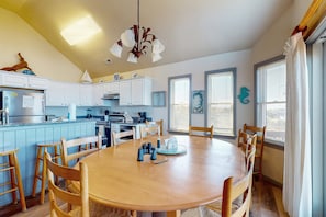 Dining - Dog-friendly, sound-front home with 2 sundecks, fireplace, & private hot tub (Buxton)