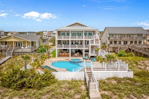 Exterior - Modern Oceanfront Home with Zero-Entry Pool, Hot Tub, Outdoor Kitchen, WiFi & AC (Holden Beach)