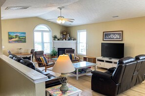 Smart TV, DVD player, books, video library - Dog-friendly home with NEW FLOORING THROUGHOUT, decks, & private hot tub (Holden Beach)