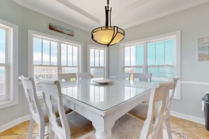 Dining - Ocean-view with private pool, outdoor living, foosball, & easy beach access (Holden Beach)