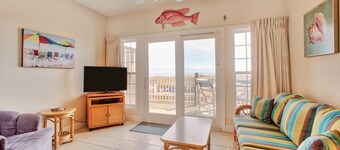 Oceanfront, dog-friendly condo with pool, hot tub, large deck, fast WiFi, & view