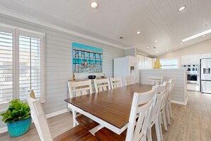 Dining - Dog-friendly marsh view home with large deck, close to beach access (Holden Beach)