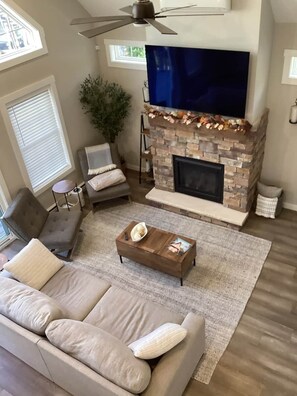 Smart TV, fireplace, video games, books