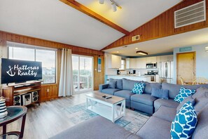 TV, DVD player, books, stereo