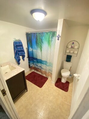 Dusche, Handtücher, Seife, Shampoo