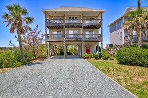 Exterior - Ocean view home with a deck, washer/dryer, central AC, & gas fireplace (North Topsail Beach)